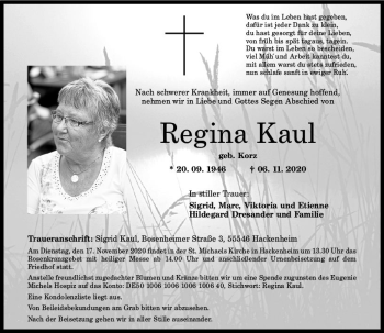 Traueranzeige von Regina Kaul von vrm-trauer