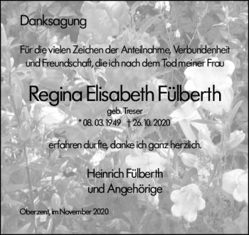 Traueranzeige von Regina Elisabeth Fülberth von vrm-trauer