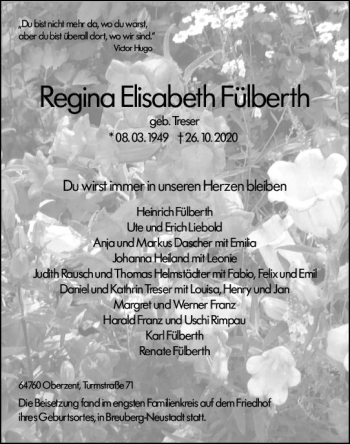 Traueranzeige von Regina Elisabeth Fülberth von vrm-trauer