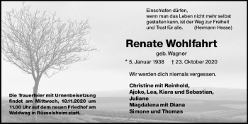 Traueranzeige von Renate Wohlfahrt von vrm-trauer