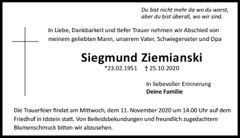 Traueranzeige von Siegmund Ziemianski von vrm-trauer