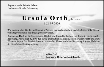 Traueranzeige von Ursula Orth von vrm-trauer
