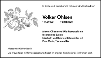 Traueranzeige von Volker Ohlsen von vrm-trauer