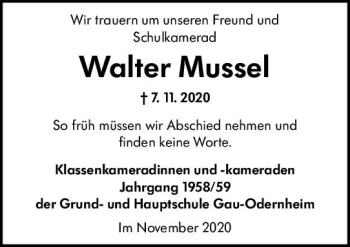 Traueranzeige von Walter Mussel von vrm-trauer