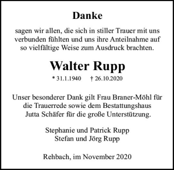 Traueranzeige von Walter Rupp von vrm-trauer