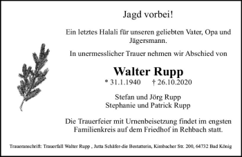 Traueranzeige von Walter Rupp von vrm-trauer
