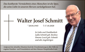 Traueranzeige von Walter Josef Schmitt von vrm-trauer