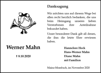 Traueranzeige von Werner Mahn von vrm-trauer