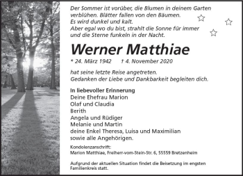 Traueranzeige von Werner Matthiae von vrm-trauer