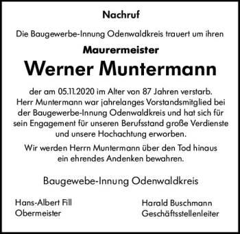 Traueranzeige von Werner Muntermann von vrm-trauer