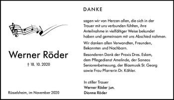 Traueranzeige von Werner Röder von vrm-trauer