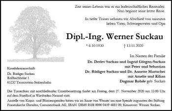 Traueranzeige von Werner Suckau von vrm-trauer