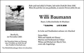Traueranzeige von Willi Baumann von vrm-trauer