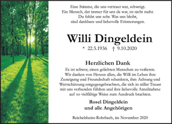 Traueranzeige von Willi Dingeldein von vrm-trauer