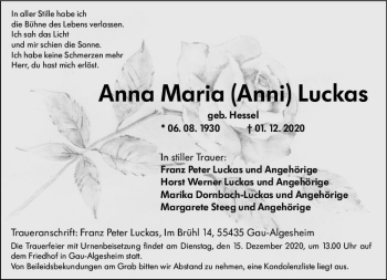 Traueranzeige von Anna Maria Luckas von vrm-trauer