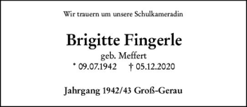 Traueranzeige von Brigitte Fingerle von vrm-trauer