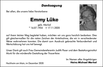 Traueranzeige von Emmy Lüke von vrm-trauer