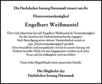 Traueranzeige von Engelbert Weißmantel von vrm-trauer