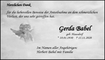Traueranzeige von Gerda Babel von vrm-trauer