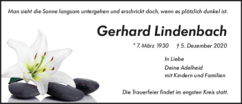Traueranzeige von Gerhard Lindenbach von vrm-trauer