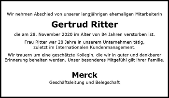 Traueranzeige von Gertrud Ritter von vrm-trauer
