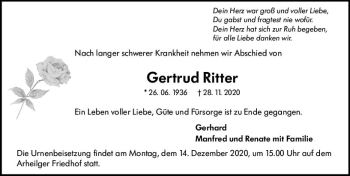 Traueranzeige von Gertrud Ritter von vrm-trauer