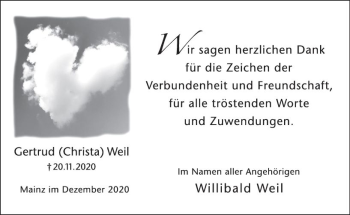 Traueranzeige von Gertrud Weil von vrm-trauer