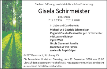 Traueranzeige von Gisela Schirmeister von vrm-trauer
