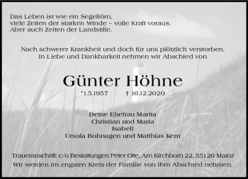 Traueranzeige von Günter Höhne von vrm-trauer