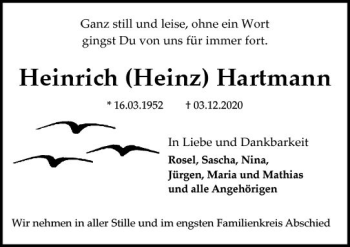 Traueranzeige von Heinrich Hartmann von vrm-trauer