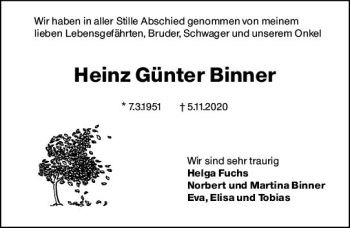Traueranzeige von Heinz Günter Binner von vrm-trauer