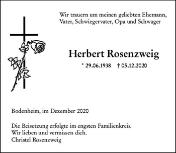 Traueranzeige von Herbert Rosenzweig von vrm-trauer