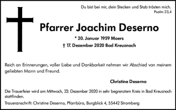 Traueranzeige von Joachim Deserno von vrm-trauer
