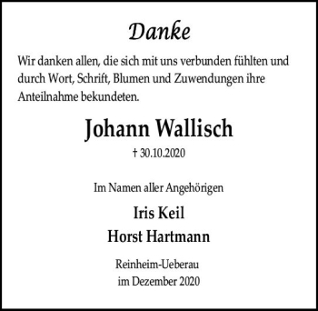 Traueranzeige von Johann Wallisch von vrm-trauer