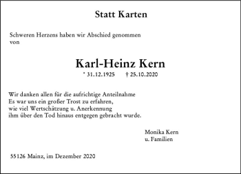 Traueranzeige von Karl-Heinz Kern von vrm-trauer