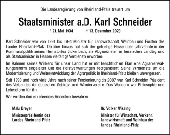 Traueranzeige von Karl Schneider von vrm-trauer