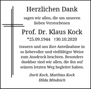 Traueranzeige von Klaus Kock von vrm-trauer