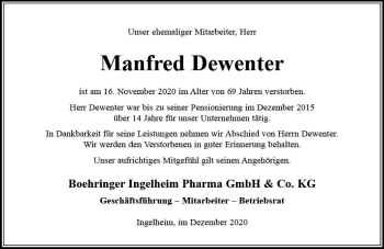 Traueranzeige von Manfred Dewenter von vrm-trauer