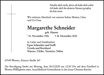 Traueranzeige von Margarethe Schneider von vrm-trauer