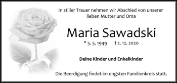 Traueranzeige von Maria Sawadski von vrm-trauer