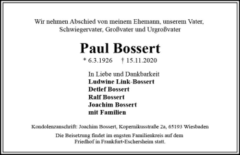 Traueranzeige von Paul Bossert von vrm-trauer