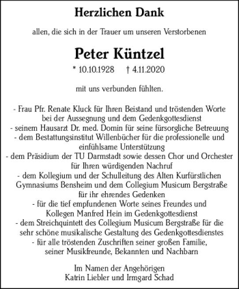 Traueranzeige von Peter Küntzel von vrm-trauer