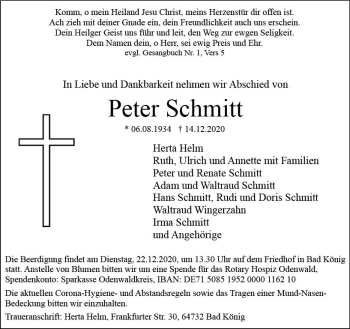 Traueranzeige von Peter Schmitt von vrm-trauer