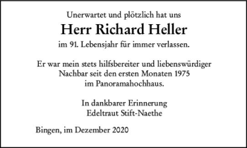 Traueranzeige von Richard Heller von vrm-trauer