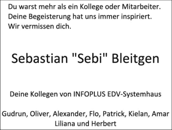 Traueranzeige von Sebastian Bleitgen von vrm-trauer