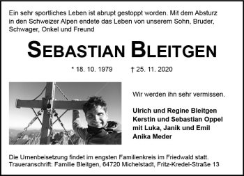 Traueranzeige von Sebastian Bleitgen von vrm-trauer