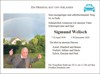 Traueranzeige von Sigmund Welisch von vrm-trauer