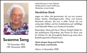 Traueranzeige von Susanne Seng von vrm-trauer