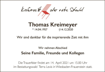 Traueranzeige von Thomas Kreimeyer von vrm-trauer
