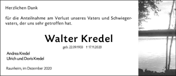 Traueranzeige von Walter Kredel von vrm-trauer